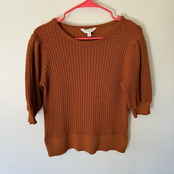 Time and Tru Sweaters - Time and tru burnt orange puff sleeve crochet knit short sleeve sweater OX/ 14 W